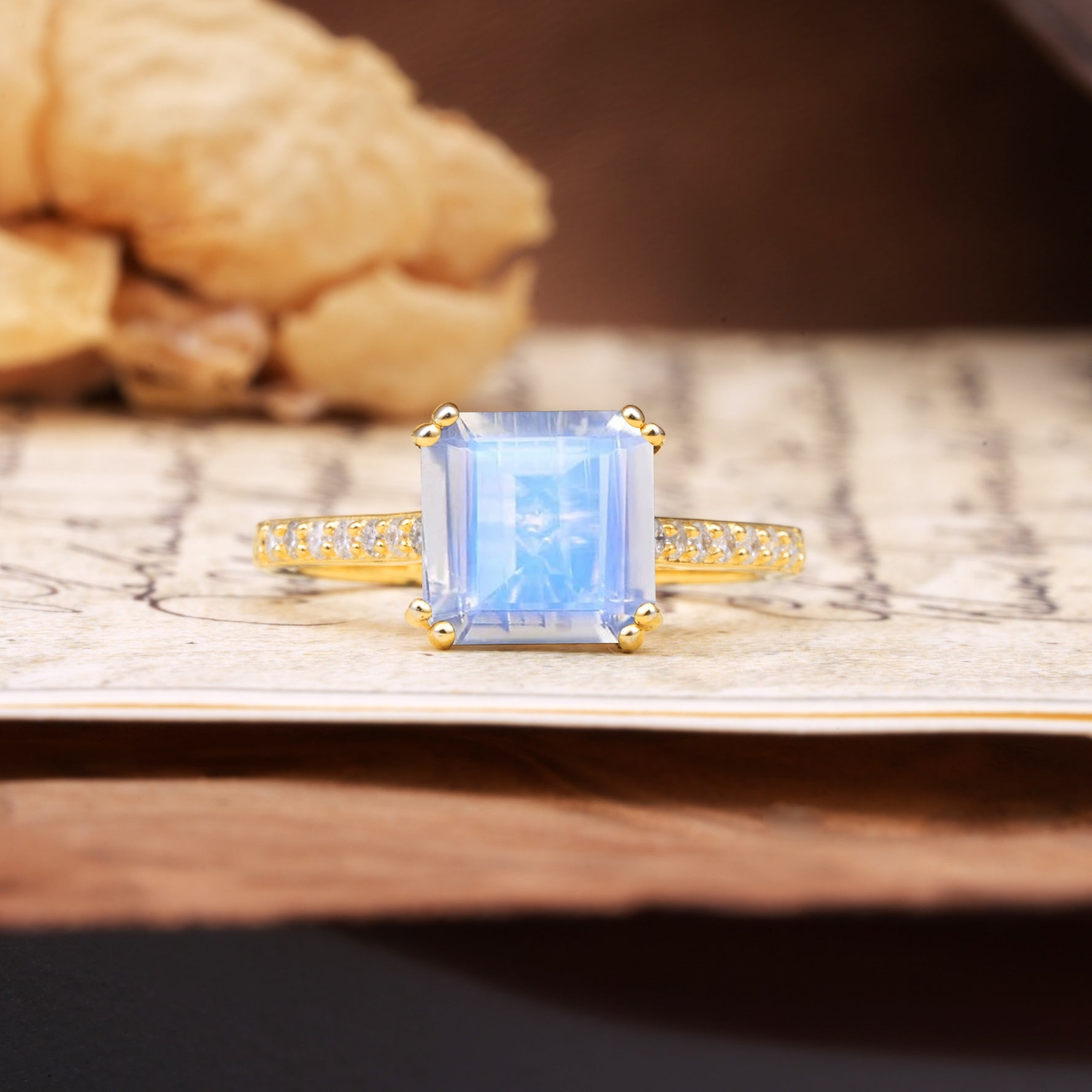 Classic 8-Prong Princess Cut Moonstone Engagement Ring - Additional view