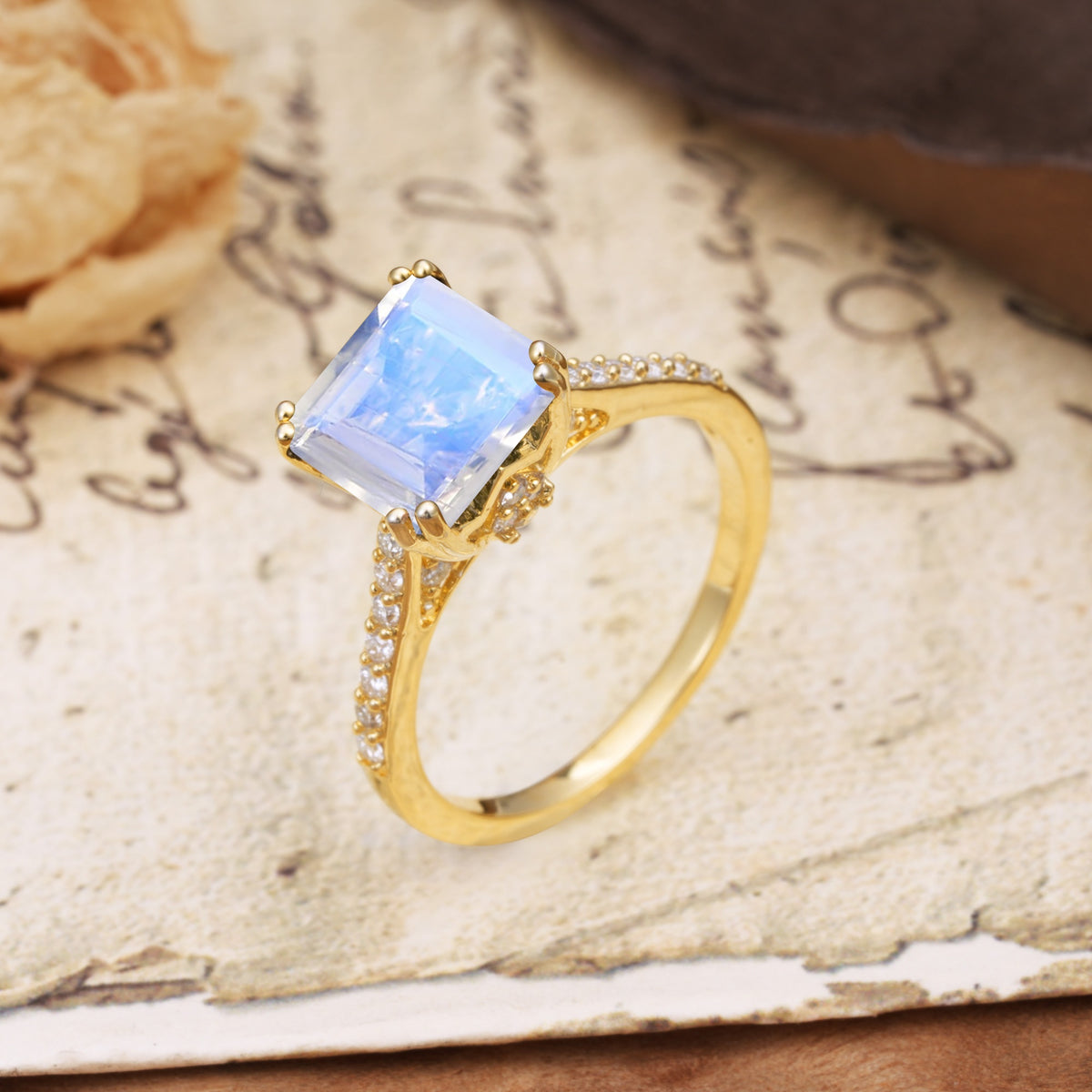 Classic 8-Prong Princess Cut Moonstone Engagement Ring - Additional view
