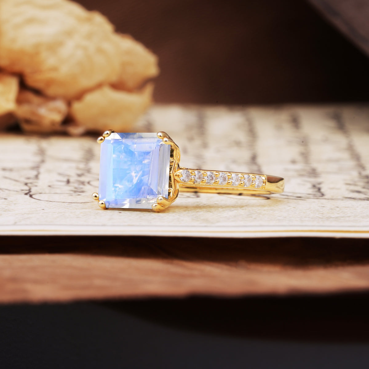 Classic 8-Prong Princess Cut Moonstone Engagement Ring - Additional view
