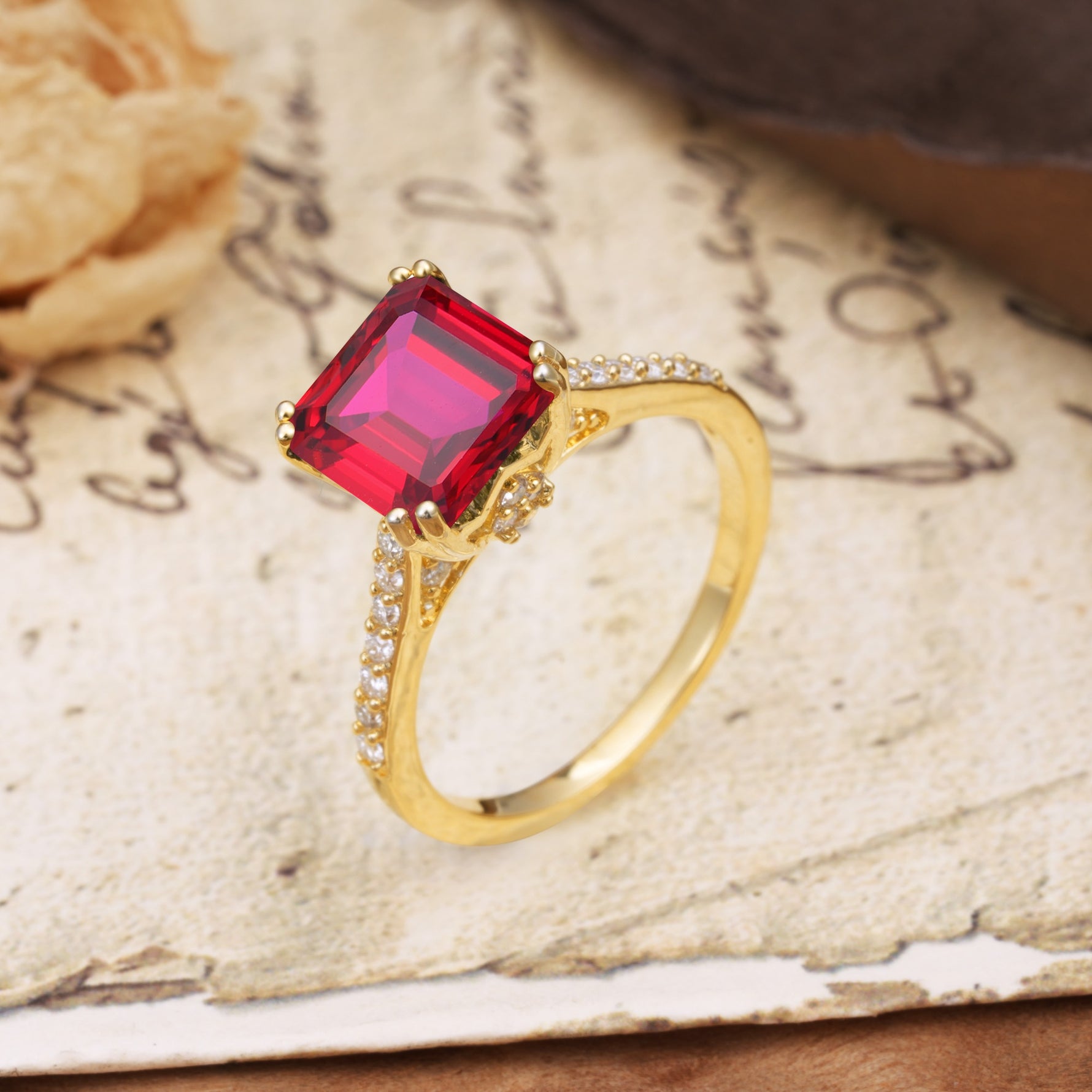 Classic 8-Prong Princess Cut Ruby Engagement Ring - Additional view