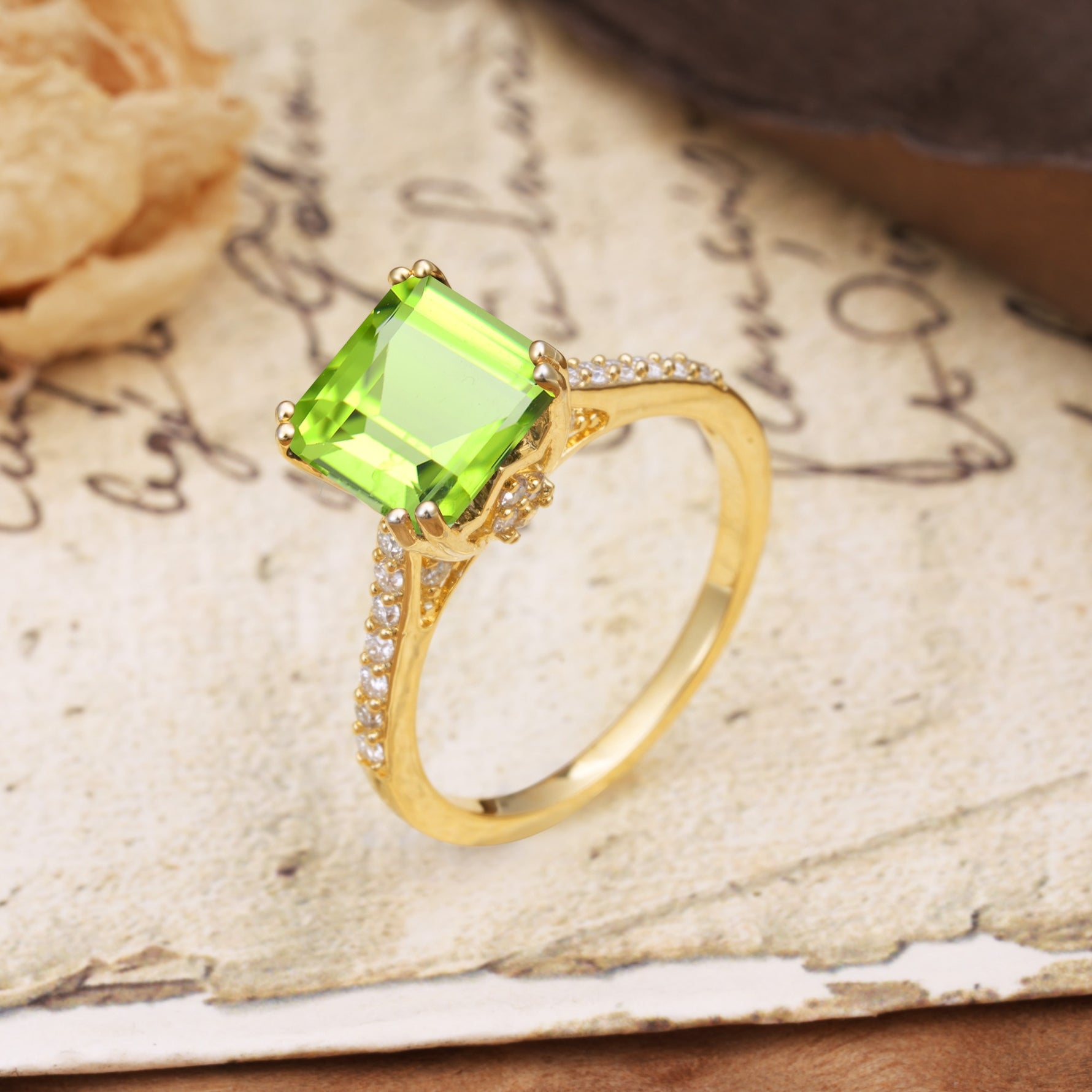 Classic 8-Prong Princess Cut Peridot Engagement Ring - Additional view