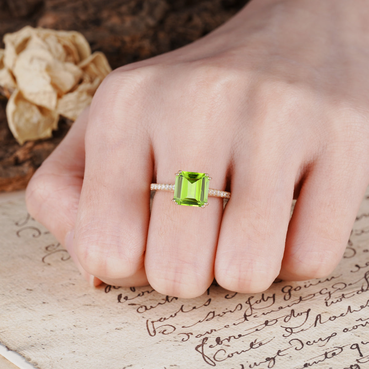 Classic 8-Prong Princess Cut Peridot Engagement Ring - Additional view