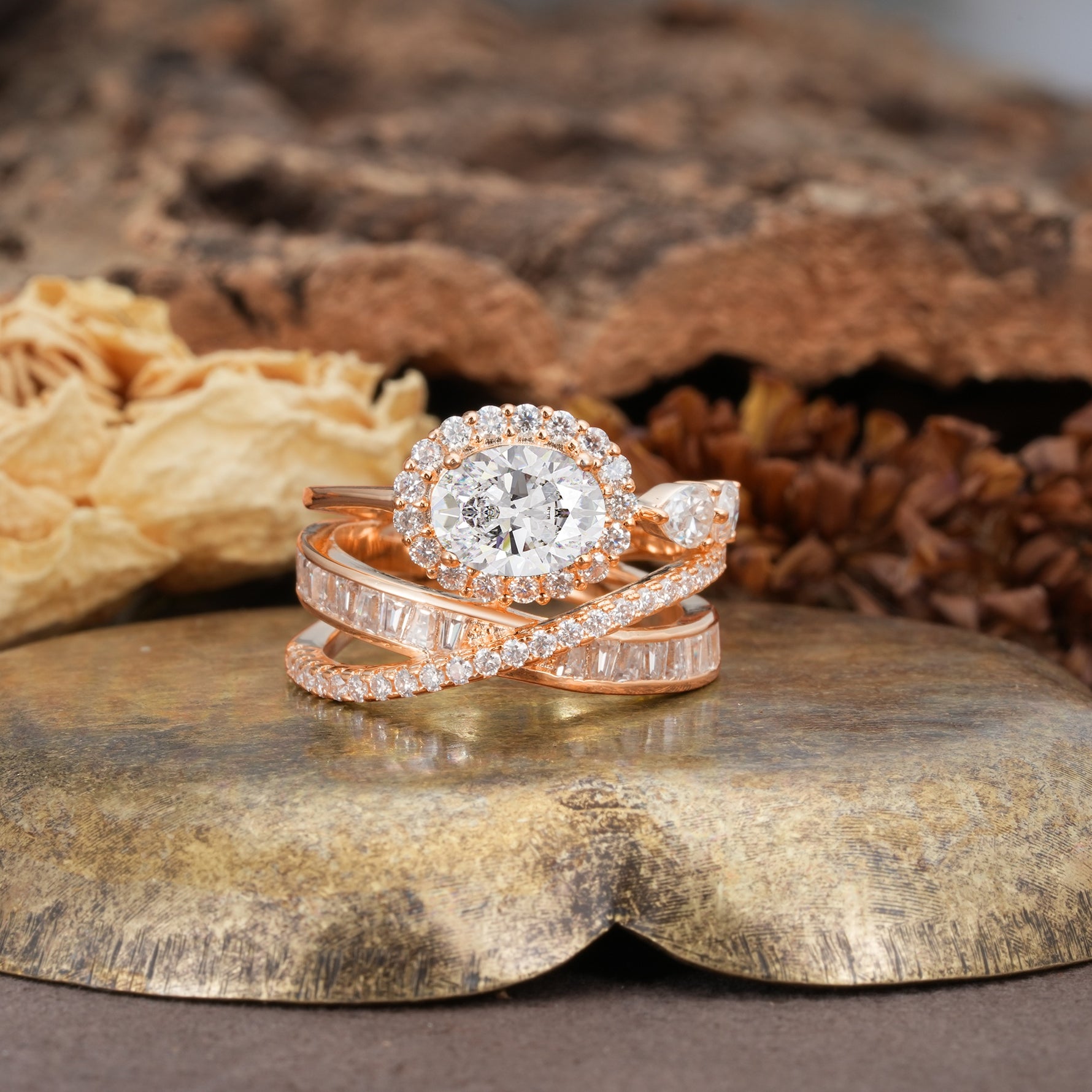 Vintage-Luxury Entwined 4-Prong Oval Cut Moissanite Engagement Ring - Additional view