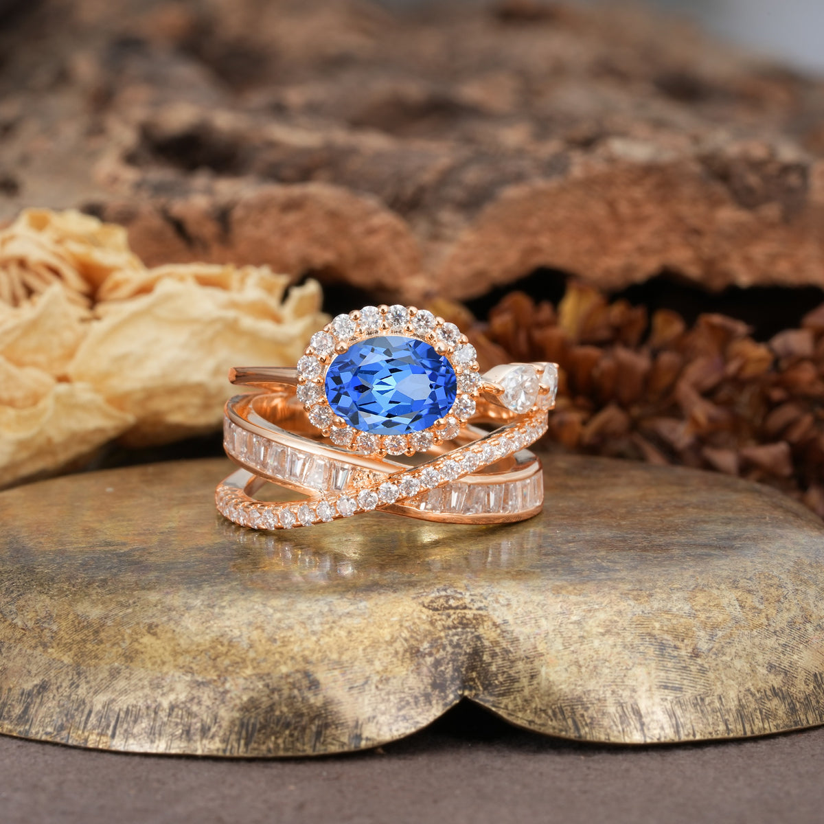 Vintage-Luxury Entwined 4-Prong Oval Cut Sapphire Engagement Ring - Additional view