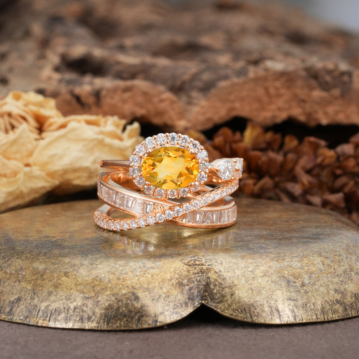 Vintage-Luxury Entwined 4-Prong Oval Cut Citrine Engagement Ring - Additional view