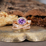 Vintage-Luxury Entwined 4-Prong Oval Cut Amethyst Engagement Ring - Additional view