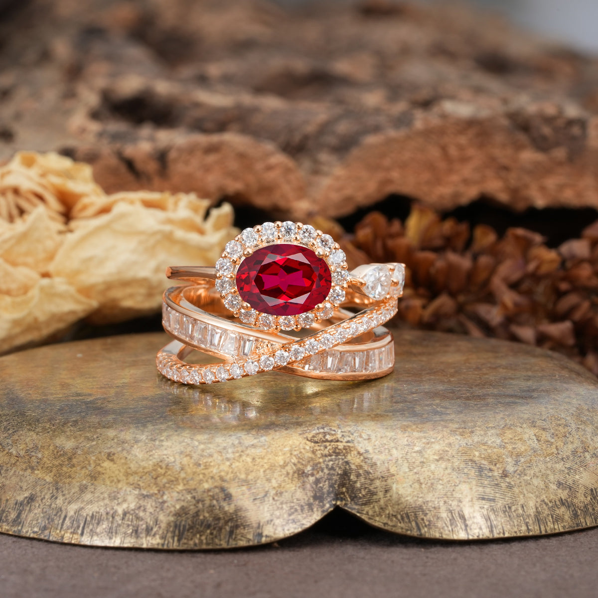 Vintage-Luxury Entwined 4-Prong Oval Cut Ruby Engagement Ring - Additional view