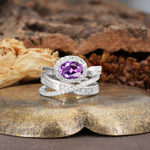 Vintage-Luxury Entwined 4-Prong Oval Cut Amethyst Engagement Ring - Additional view