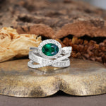 Vintage-Luxury Entwined 4-Prong Oval Cut Emerald Engagement Ring - Additional view