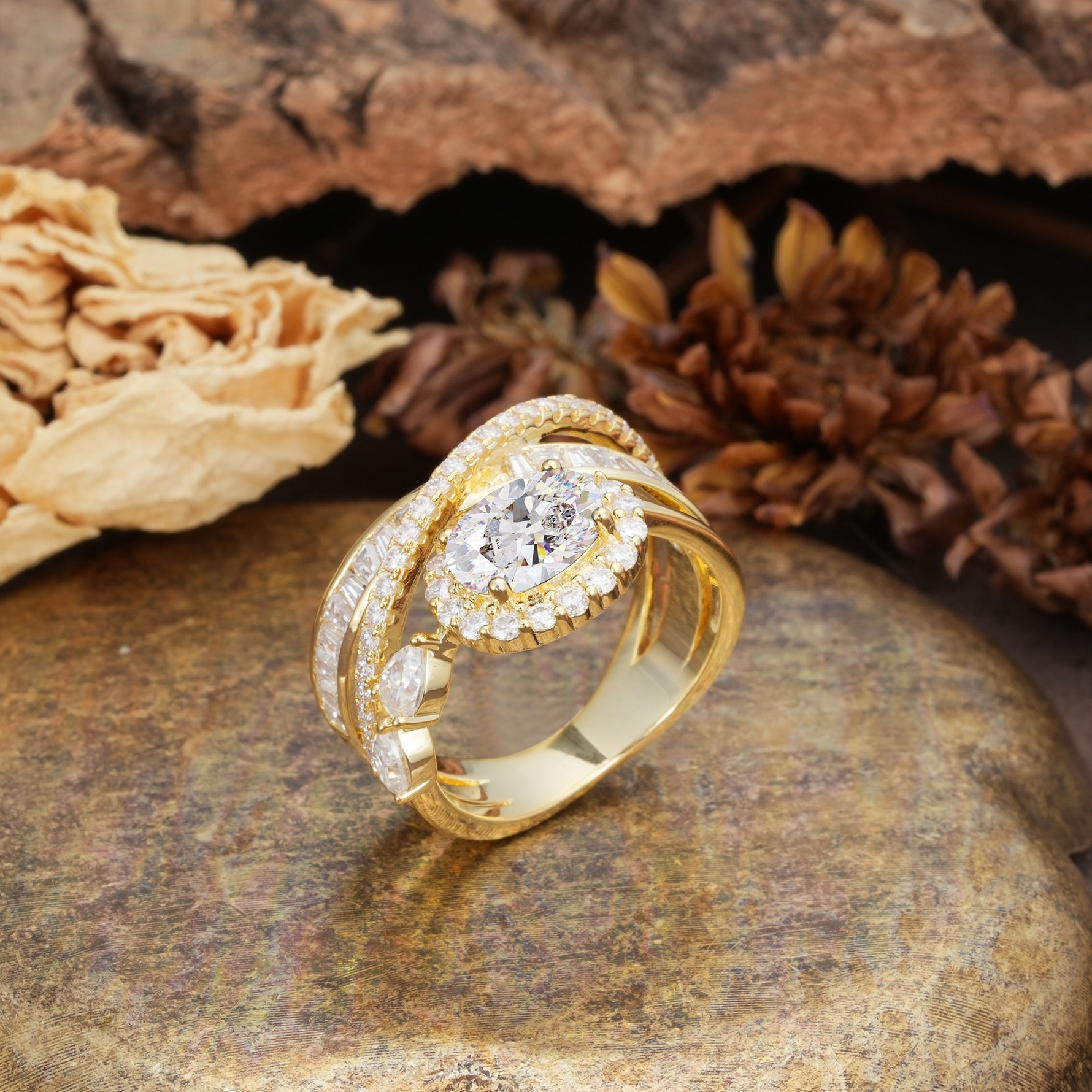 Vintage-Luxury Entwined 4-Prong Oval Cut Moissanite Engagement Ring - Additional view