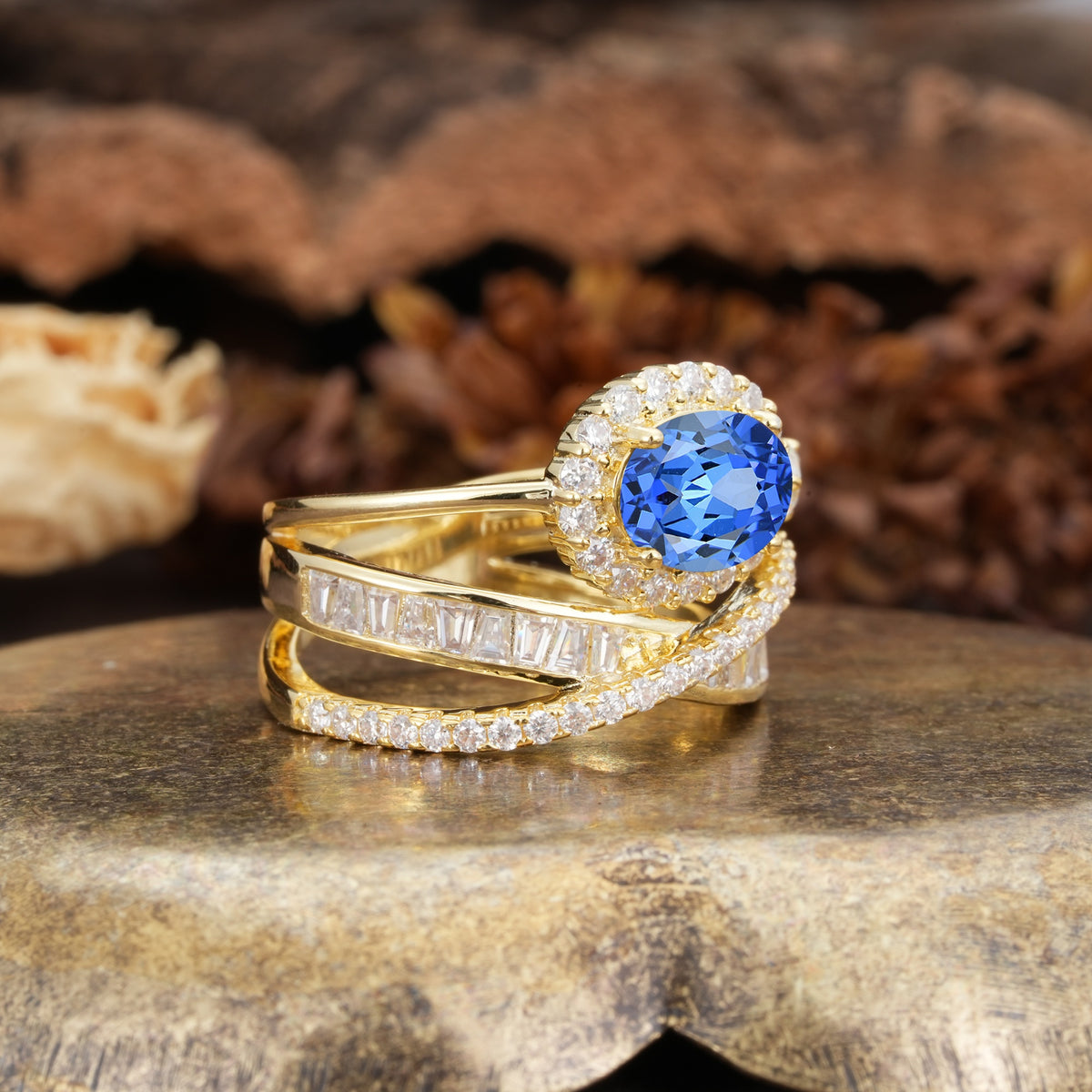 Vintage-Luxury Entwined 4-Prong Oval Cut Sapphire Engagement Ring - Additional view