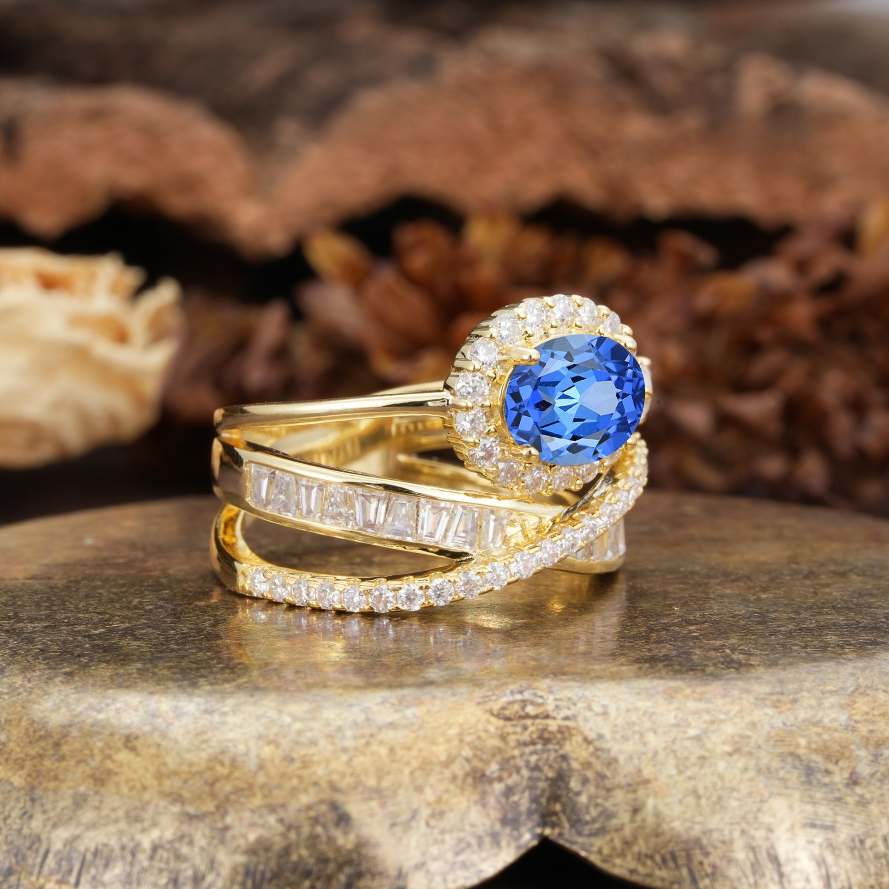 Vintage-Luxury Entwined 4-Prong Oval Cut Sapphire Engagement Ring - Additional view