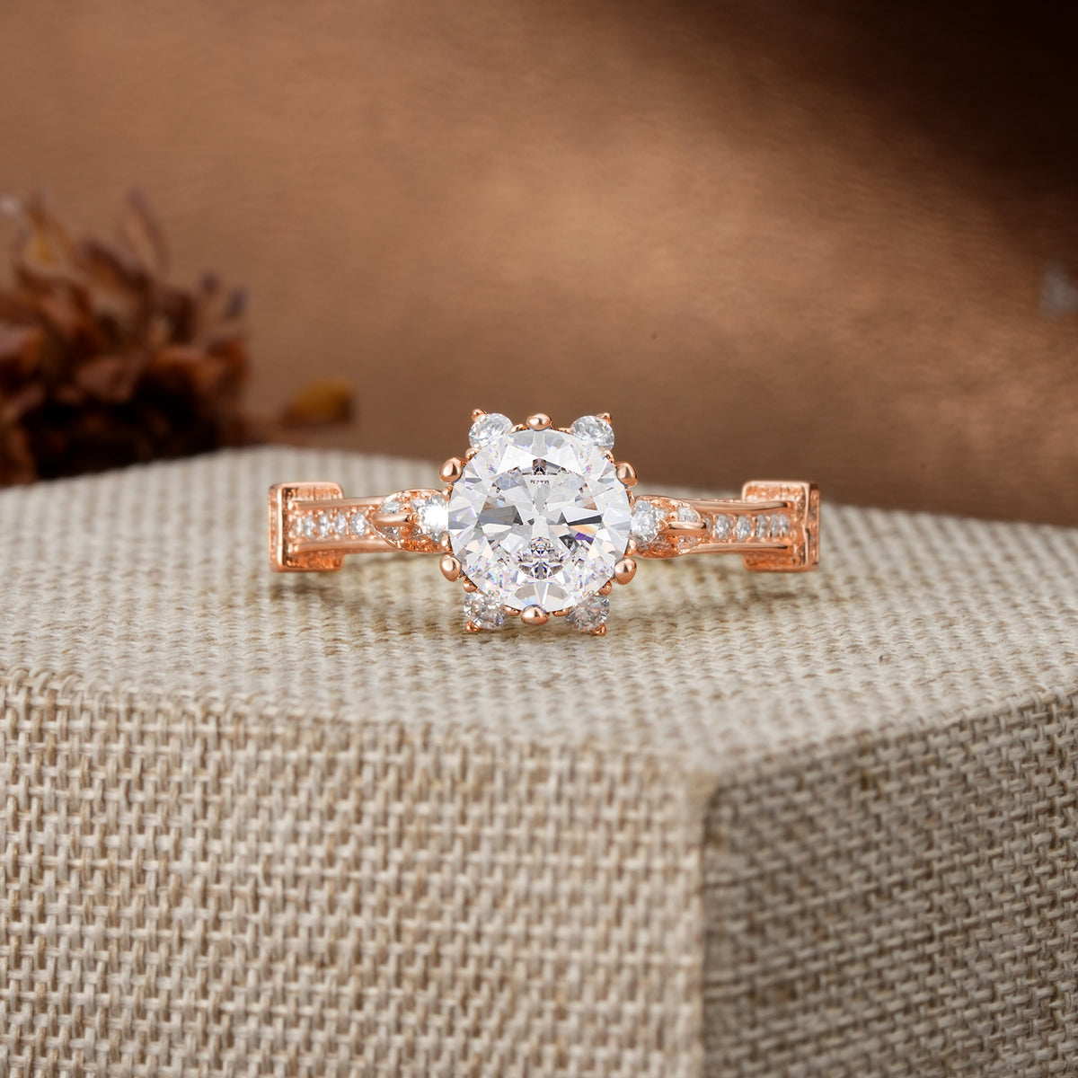 Unique, Classic, and Vintage Pavé 6-Prong Round Cut Moissanite Engagement Ring - Additional view