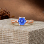 Unique, Classic, and Vintage Pavé 6-Prong Round Cut Sapphire Engagement Ring - Additional view