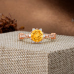 Unique, Classic, and Vintage Pavé 6-Prong Round Cut Citrine Engagement Ring - Additional view