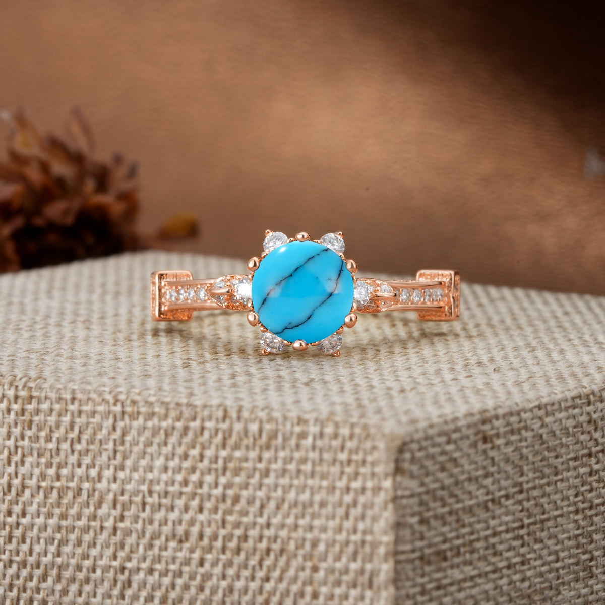 Unique, Classic, and Vintage Pavé 6-Prong Round Cut Turquoise Engagement Ring - Additional view
