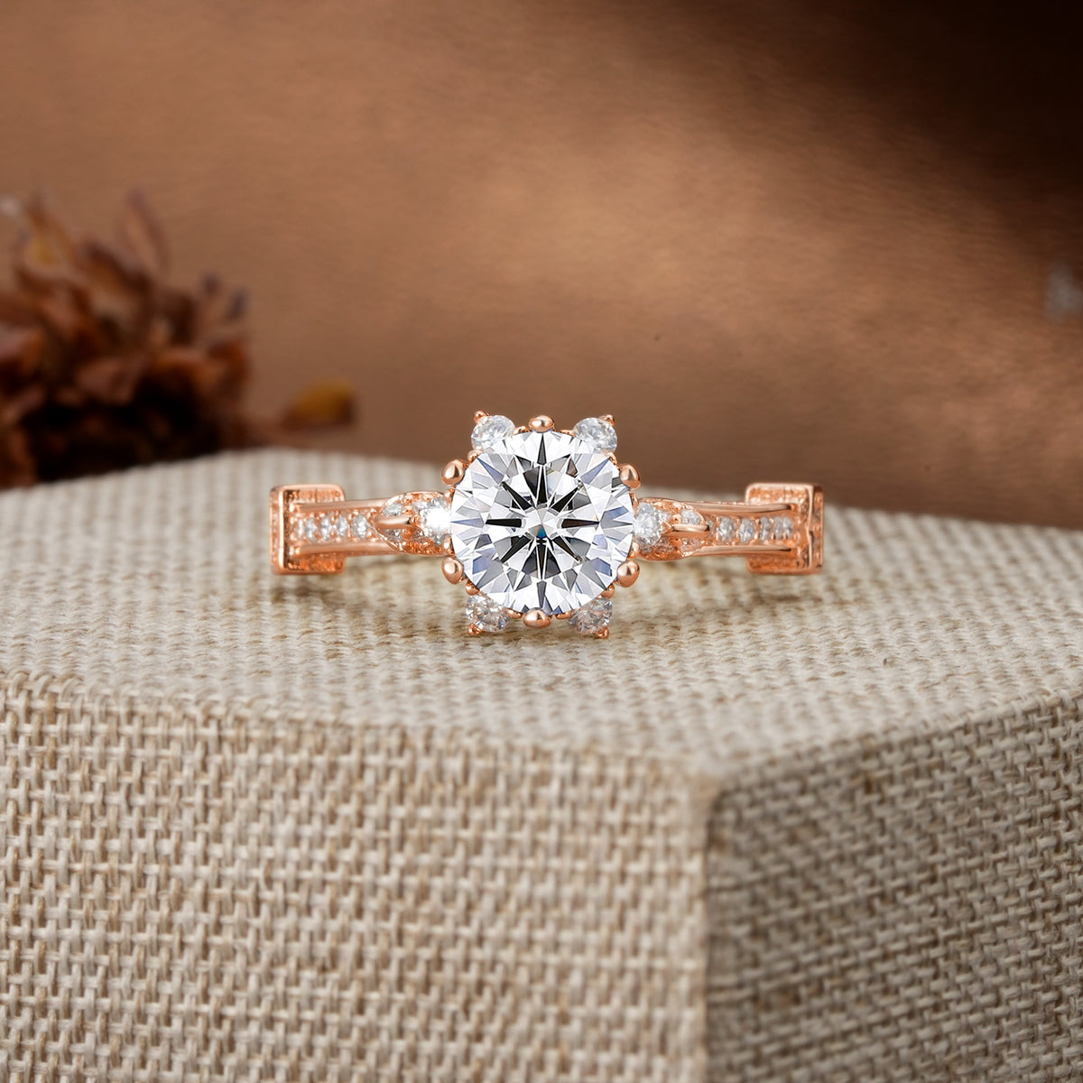 Unique, Classic, and Vintage Pavé 6-Prong Round Cut Lab Diamond Engagement Ring - Additional view