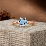 Unique, Classic, and Vintage Pavé 6-Prong Round Cut Aquamarine Engagement Ring - Additional view