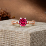 Unique, Classic, and Vintage Pavé 6-Prong Round Cut Ruby Engagement Ring - Additional view