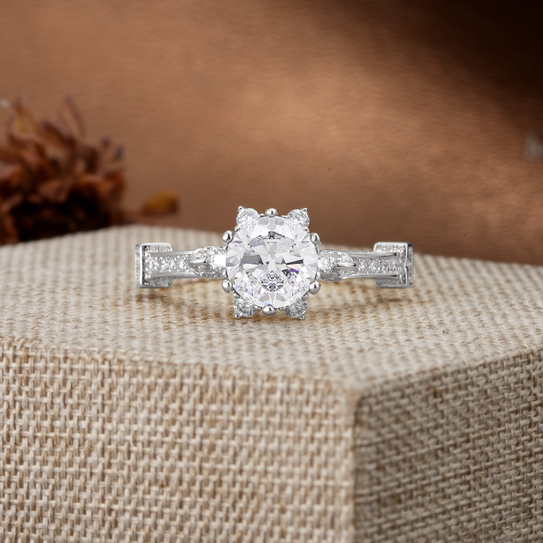 Unique, Classic, and Vintage Pavé 6-Prong Round Cut Moissanite Engagement Ring - Additional view