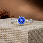 Unique, Classic, and Vintage Pavé 6-Prong Round Cut Sapphire Engagement Ring - Additional view