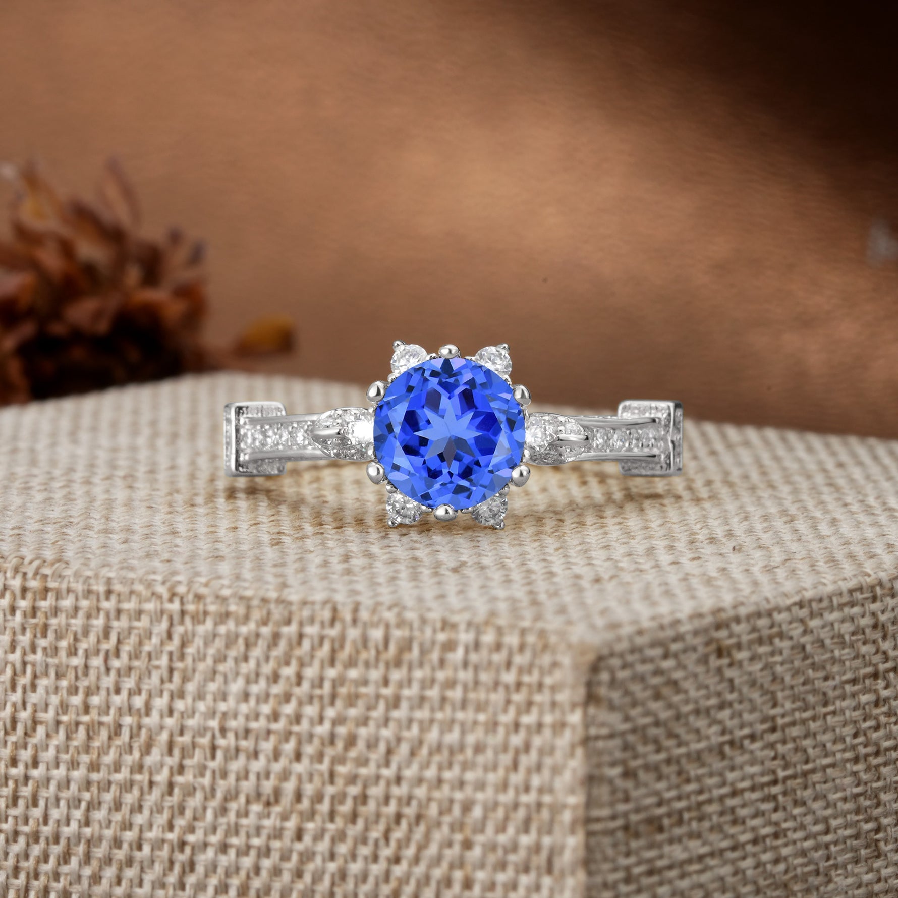Unique, Classic, and Vintage Pavé 6-Prong Round Cut Sapphire Engagement Ring - Additional view