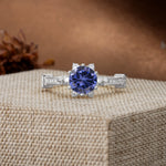 Unique, Classic, and Vintage Pavé 6-Prong Round Cut Tanzanite Engagement Ring - Additional view