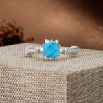 Unique, Classic, and Vintage Pavé 6-Prong Round Cut Turquoise Engagement Ring - Additional view