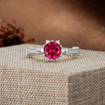 Unique, Classic, and Vintage Pavé 6-Prong Round Cut Ruby Engagement Ring - Additional view