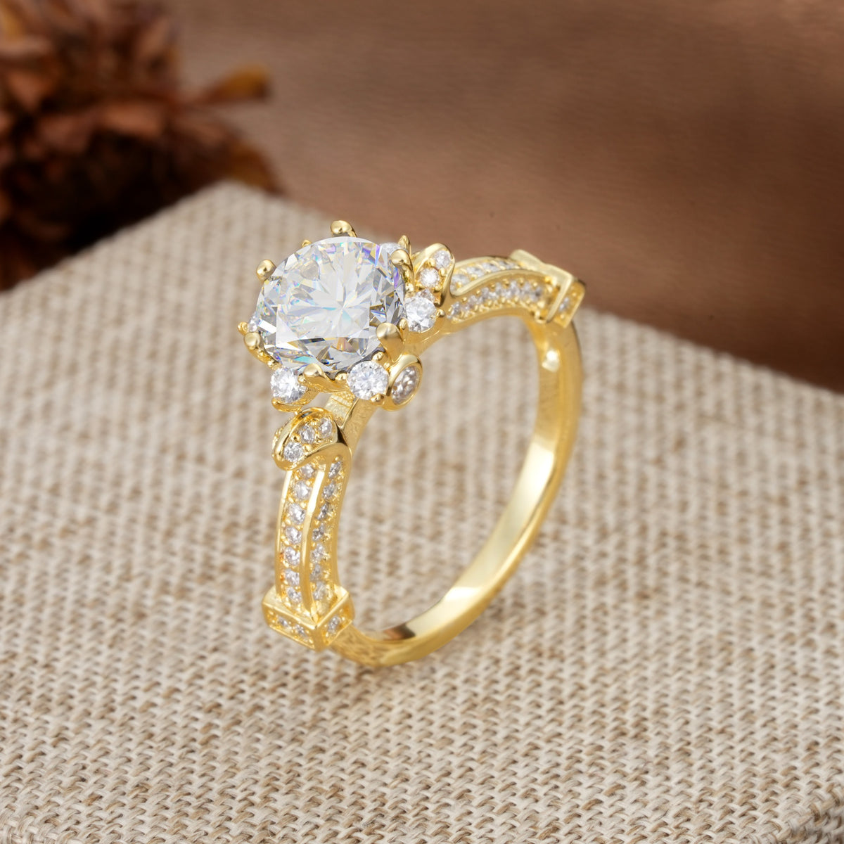 Unique, Classic, and Vintage Pavé 6-Prong Round Cut Moissanite Engagement Ring - Additional view