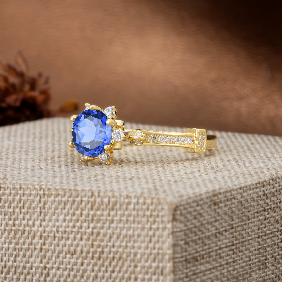 Unique, Classic, and Vintage Pavé 6-Prong Round Cut Sapphire Engagement Ring - Additional view