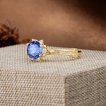 Unique, Classic, and Vintage Pavé 6-Prong Round Cut Sapphire Engagement Ring - Additional view