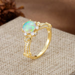 Unique, Classic, and Vintage Pavé 6-Prong Round Cut Fire Opal Engagement Ring - Additional view