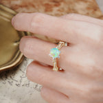 Unique, Classic, and Vintage Pavé 6-Prong Round Cut Fire Opal Engagement Ring - Additional view