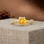 Unique, Classic, and Vintage Pavé 6-Prong Round Cut Citrine Engagement Ring - Additional view