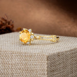 Unique, Classic, and Vintage Pavé 6-Prong Round Cut Citrine Engagement Ring - Additional view