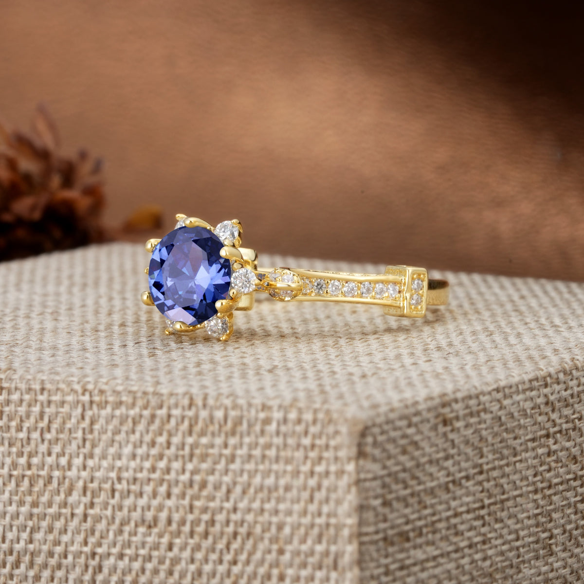 Unique, Classic, and Vintage Pavé 6-Prong Round Cut Tanzanite Engagement Ring - Additional view