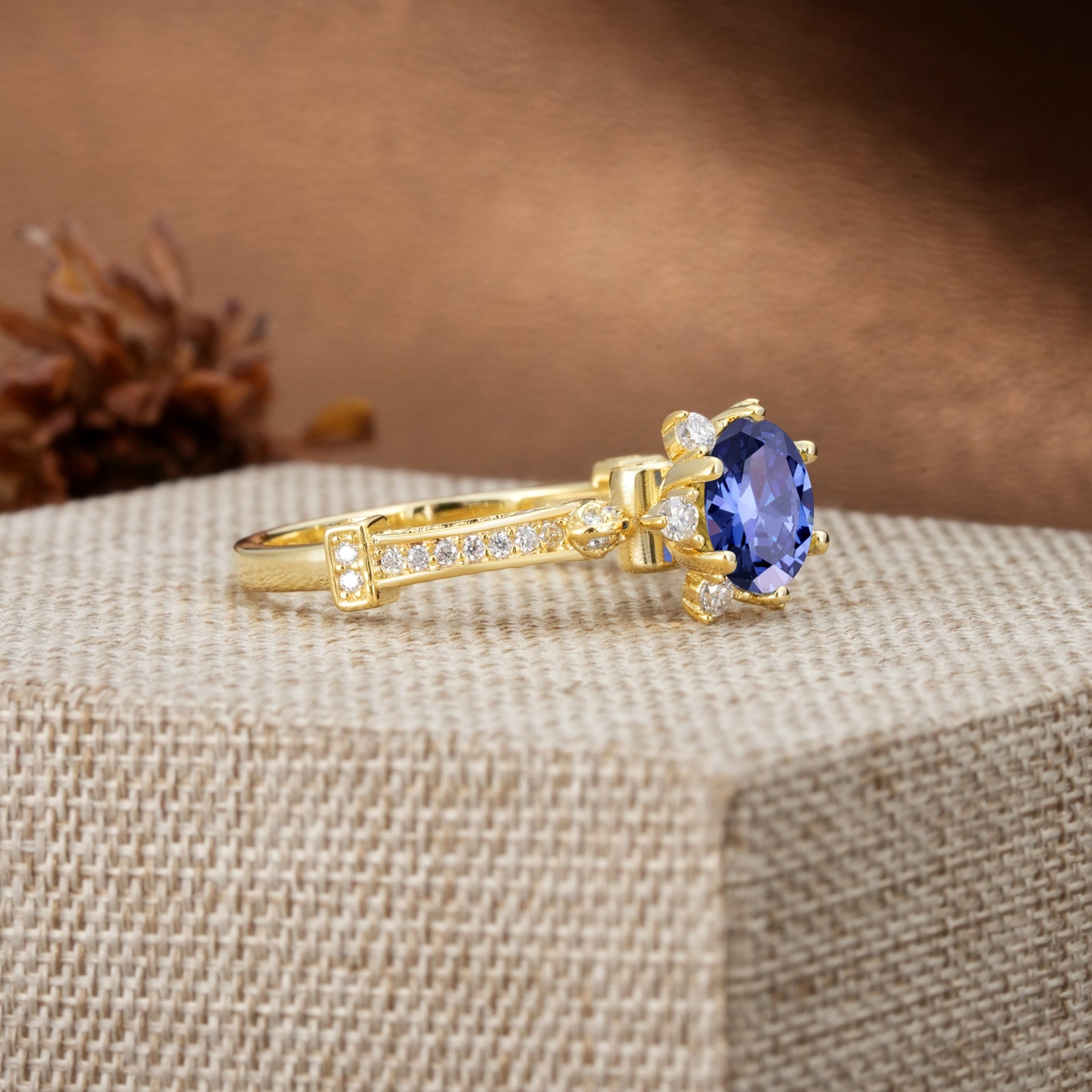 Unique, Classic, and Vintage Pavé 6-Prong Round Cut Tanzanite Engagement Ring - Additional view