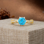 Unique, Classic, and Vintage Pavé 6-Prong Round Cut Turquoise Engagement Ring - Additional view