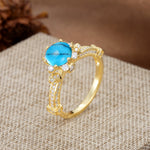 Unique, Classic, and Vintage Pavé 6-Prong Round Cut Turquoise Engagement Ring - Additional view