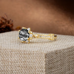 Unique, Classic, and Vintage Pavé 6-Prong Round Cut Black Rutilated Quartz Engagement Ring - Additional view