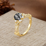 Unique, Classic, and Vintage Pavé 6-Prong Round Cut Black Rutilated Quartz Engagement Ring - Additional view