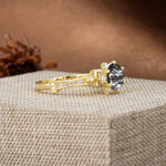 Unique, Classic, and Vintage Pavé 6-Prong Round Cut Black Rutilated Quartz Engagement Ring - Additional view