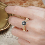 Unique, Classic, and Vintage Pavé 6-Prong Round Cut Black Rutilated Quartz Engagement Ring - Additional view