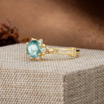 Unique, Classic, and Vintage Pavé 6-Prong Round Cut Moss Agate Engagement Ring - Additional view