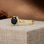 Unique, Classic, and Vintage Pavé 6-Prong Round Cut Black Onyx Engagement Ring - Additional view