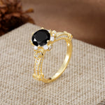 Unique, Classic, and Vintage Pavé 6-Prong Round Cut Black Onyx Engagement Ring - Additional view