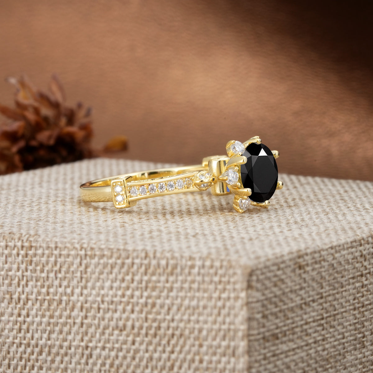 Unique, Classic, and Vintage Pavé 6-Prong Round Cut Black Onyx Engagement Ring - Additional view