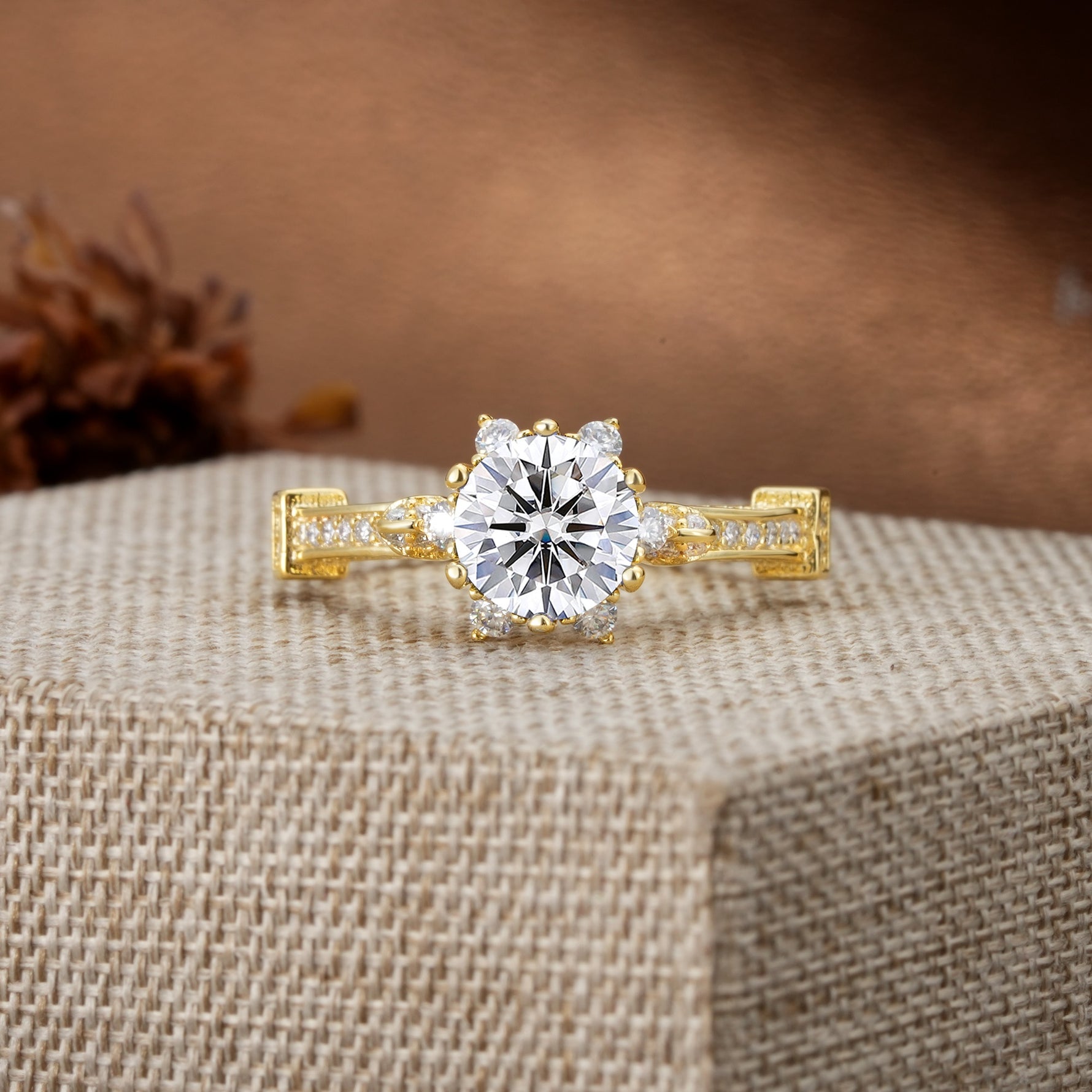 Unique, Classic, and Vintage Pavé 6-Prong Round Cut Lab Diamond Engagement Ring - Additional view