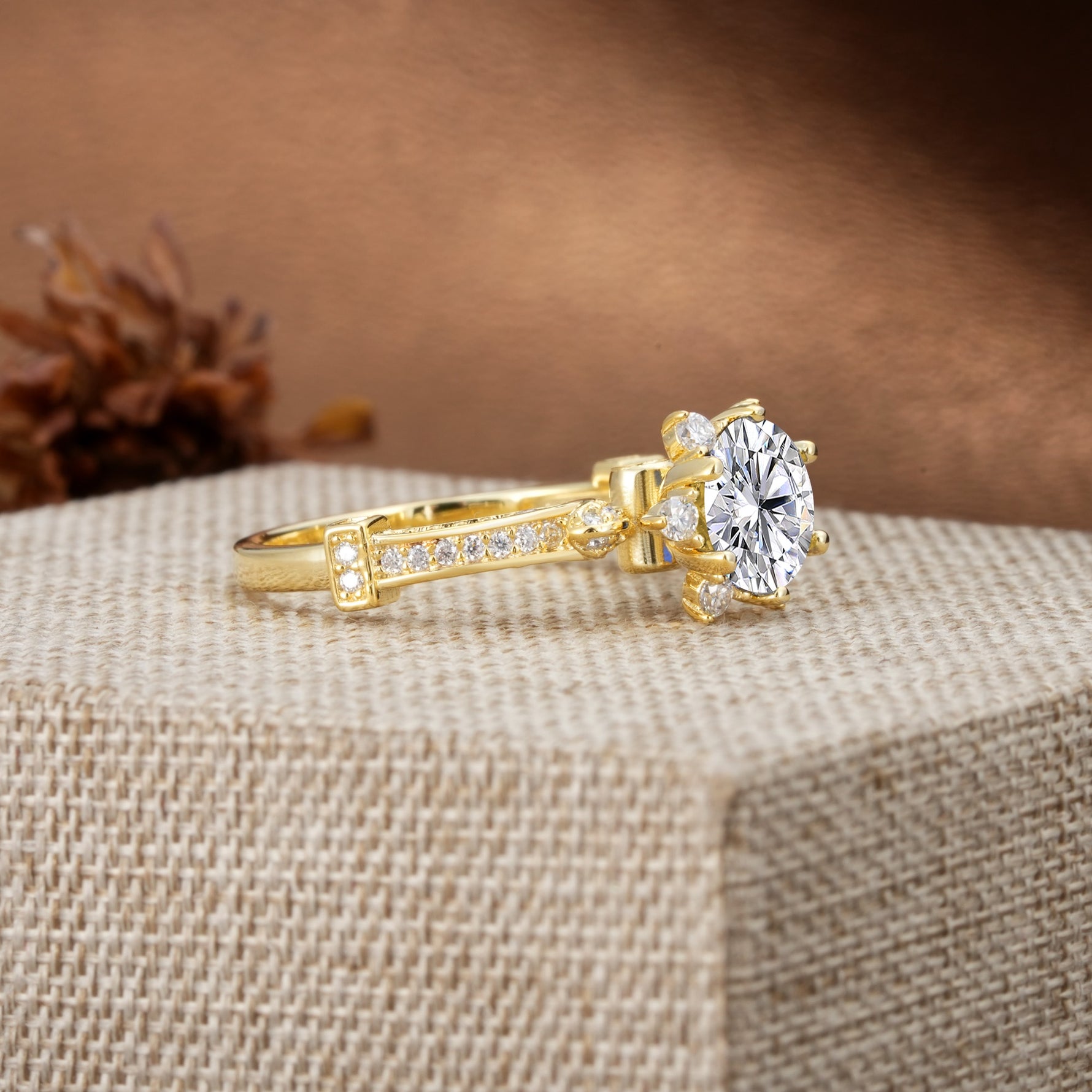 Unique, Classic, and Vintage Pavé 6-Prong Round Cut Lab Diamond Engagement Ring - Additional view